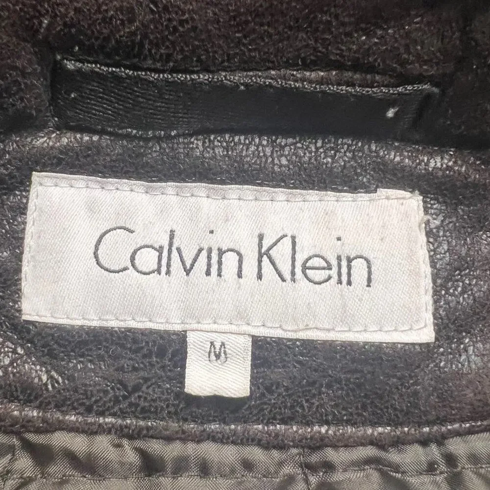 CALVIN Klein Mens Distressed Style Faux Suede Brown Moto Jacket Size Medium